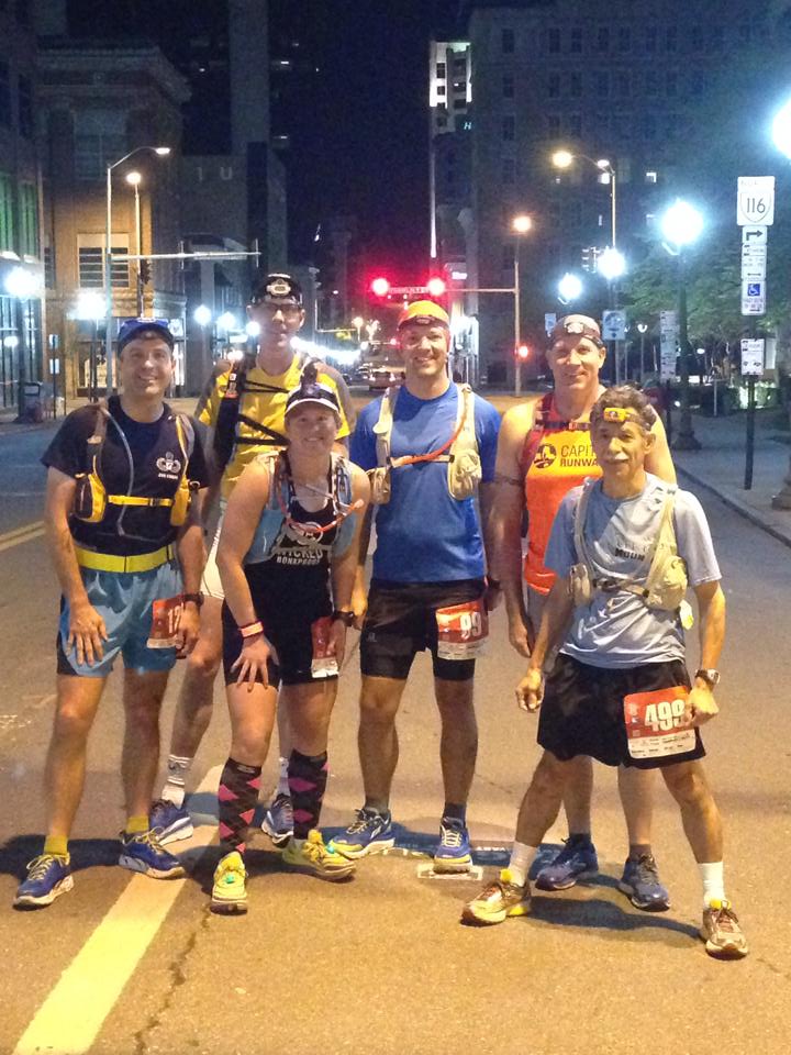 Double Marathons on the empty streets of Roanoke at 2AM prior to race start.